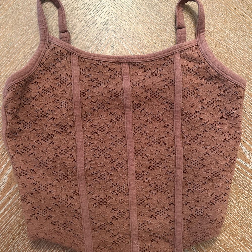 Hollister XS Lace Detail Brown Tank Top